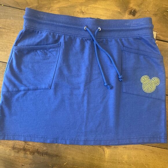 Disney Parks Women Mickey Royal Blue Drawstring Waist Pocketed Mini Skirt Medium